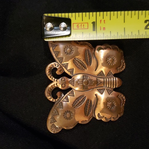 Vintage Copper 2"x1" Southwest Navajo Aztec brooch pin - Picture 4 of 6